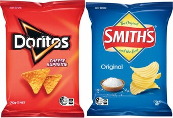 Coles Doritos Corn Chips 150g-170g or Smith’s Crinkle Cut Potato Chips 150g-170g offer