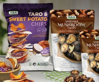 Coles DJ&A Taro & Sweet Potato Chips 90g or Shiitake Mushroom Crisps 65g offer