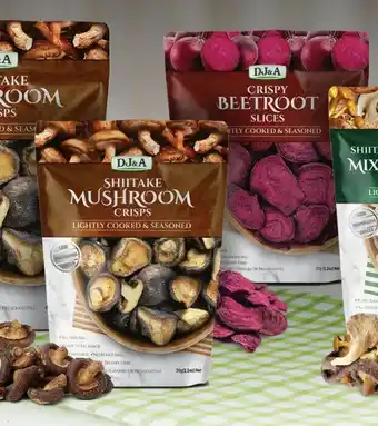 Coles DJ&A Shiitake Mushroom Crisps 30g or Crispy Beetroot Slices 35g offer