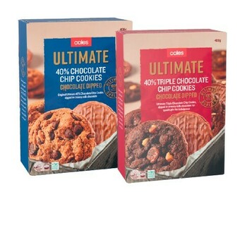 Coles Coles Ultimate Chocolate Dipped 40% Choc Chip Cookies 400g offer