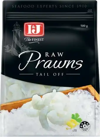 Coles I&J Cooked and Peeled Prawns Tail Off 500g offer
