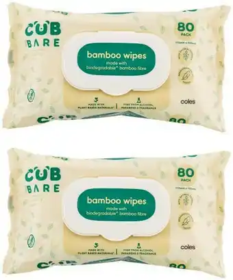 Coles CUB Bare Bamboo Baby Wipes 80 Pack offer