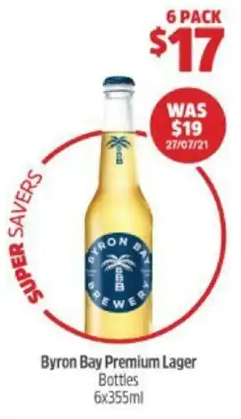 Woolworths Byron Bay Premium Lager Bottle 6x355ml offer