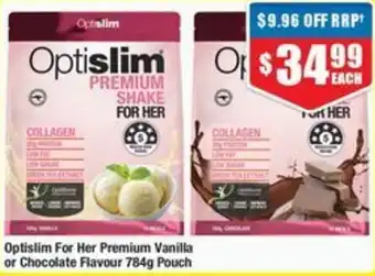 Chemist Warehouse Optislim For Her Premium Vanilla or Chocolate Flavour 784g Pouch offer
