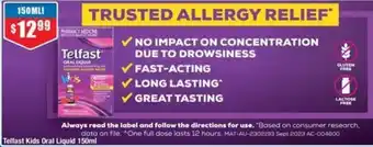 Chemist Warehouse Telfast Kids Oral Liquid 150ml offer