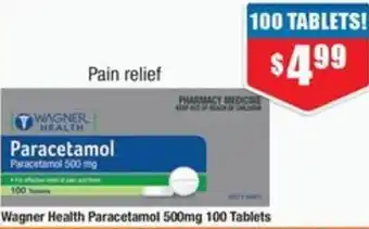 Chemist Warehouse Wagner Health Paracetamol 500mg 100 Tablets offer