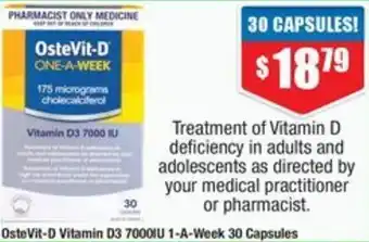 OsteVit-D Vitamin D3 7000IU 1-A-Week 30 Capsules