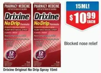 Chemist Warehouse Drixine Original No Drip Spray 15ml offer