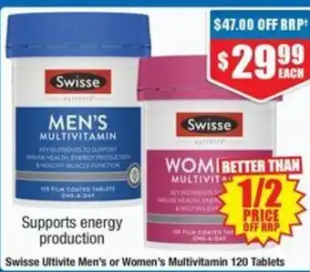 Chemist Warehouse Swisse Ultivite Men's or Women's Multivitamin 120 Tablets offer