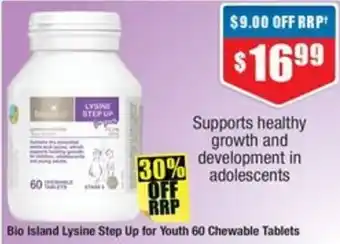 Chemist Warehouse Bio Island Lysine Step Up for Youth 60 Chewable Tablets offer