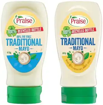 IGA Praise Traditional Mayo 365g or 99% Fat Free 410g offer
