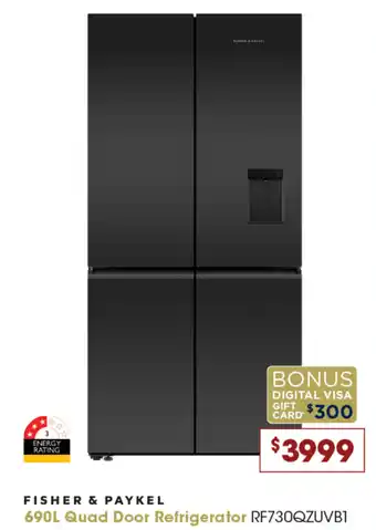 Designer Appliances 690L Quad Door Refrigerator offer