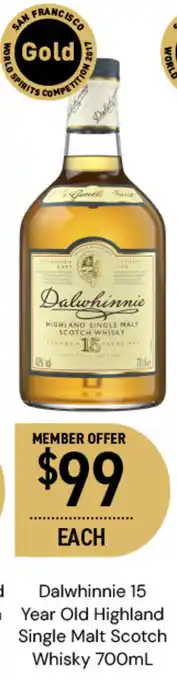 Dalwhinnie 15 Year Old Highland Single Malt Scotch Whisky 700mL