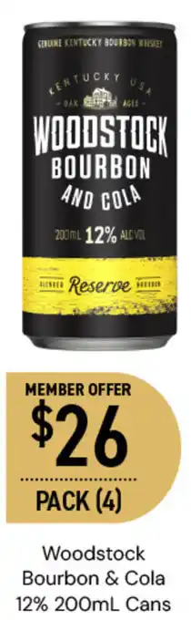 Dan Murphy's Woodstock Bourbon & Cola 12% 200mL Cans offer
