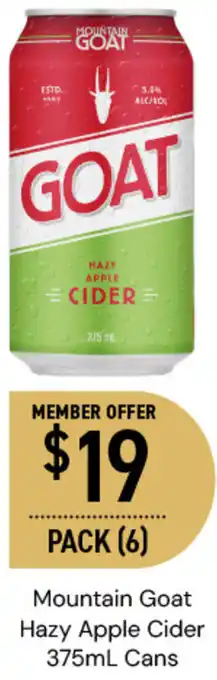 Dan Murphy's Mountain Goat Hazy Apple Cider 375mL Cans offer