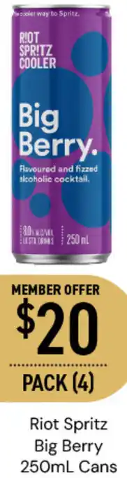 Dan Murphy's Riot Spritz Big Berry 250mL Cans offer