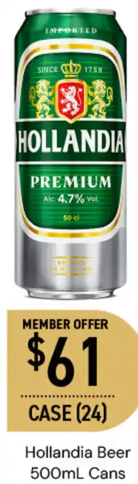 Hollandia Beer 500mL Cans