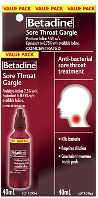 healthylife Betadine Sore Throat Gargle Concentrated 40ml offer