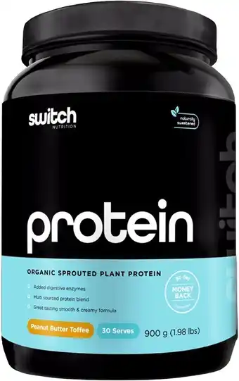 healthylife Switch Nutrition Organic Sprouted Plant Protein Peanut Butter Toffee 900g offer