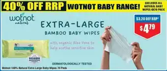 Wotnot 100% Natural Extra Large Baby Wipes 70 Pack