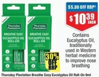 Chemist Warehouse Thursday Plantation Breathe Easy Eucalyptus Oil Roll-On 9ml offer