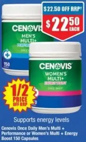 Chemist Warehouse Cenovis Once Daily Men's Multi + Performance or Women's Multi + Energy Boost 150 Capsules offer