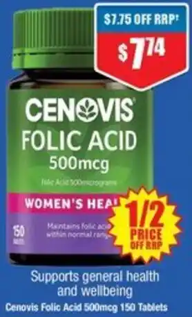Chemist Warehouse Cenovis Folic Acid 500mcg 150 Tablets offer