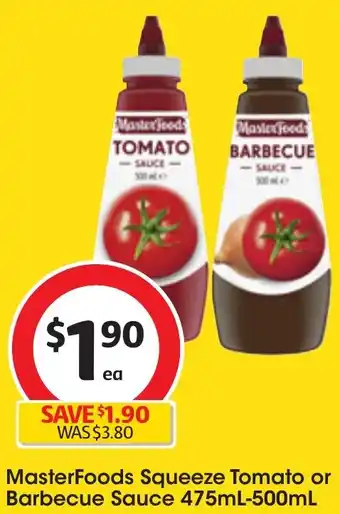 Coles MasterFoods Squeeze Tomato or Barbecue Sauce 475mL-500mL offer