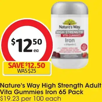 Coles Nature's Way High Strength Adult Vita Gummies Iron 65 Pack offer