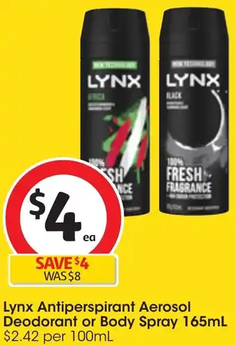 Lynx Antiperspirant Aerosol Deodorant or Body Spray 165mL