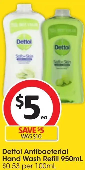 Coles Dettol Antibacterial Hand Wash Refill 950mL offer