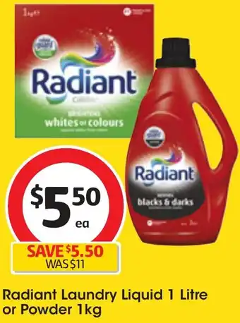 Coles Radiant Laundry Liquid 1 Litre or Powder 1kg offer