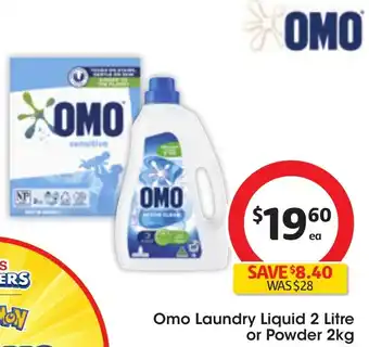 Coles Omo Laundry Liquid 2 Litre or Powder 2kg offer