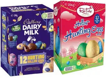 Cadbury Dairy Milk or Red Tulip Hollow Hunting Eggs 12 Pack