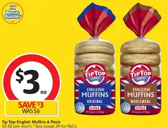 Coles Tip Top English Muffins 6 Pack offer