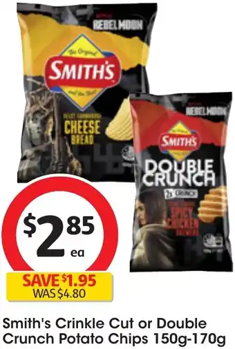 Coles Smith's Crinkle Cut or Double Crunch Potato Chips 150g-170g offer