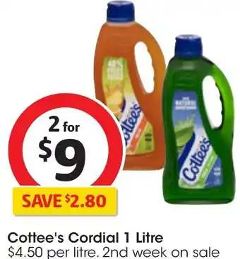 Coles Cottee's Cordial 1 Litre offer