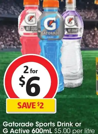 Coles Gatorade Sports Drink or G Active 600mL offer
