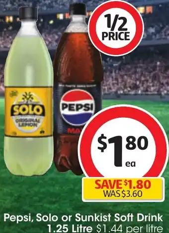 Coles Pepsi, Solo or Sunkist Soft Drink 1.25 Litre offer