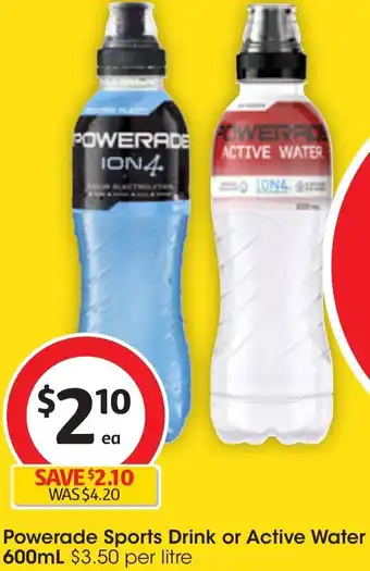 Coles Powerade Sports Drink or Active Water 600mL offer