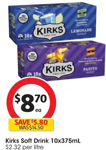 Coles Kirks Soft Drink 10x375mL offer