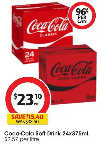 Coles Coca-Cola Soft Drink 24x375mL offer