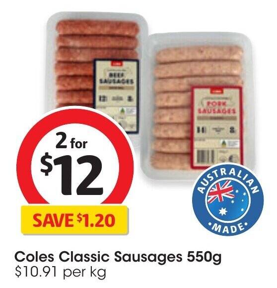 Coles Classic Sausages 550g offer at Coles