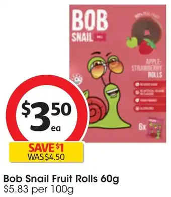 Coles Bob Snail Fruit Rolls 60g offer
