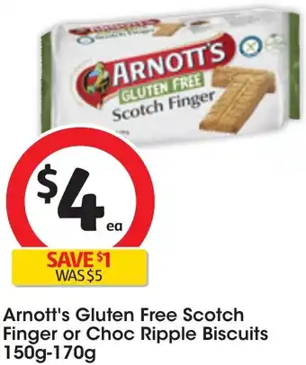 Coles Arnott's Gluten Free Scotch Finger or Choc Ripple Biscuits 150g-170g offer