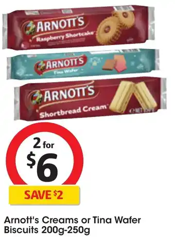 Coles Arnott's Creams or Tina Wafer Biscuits 200g-250g offer