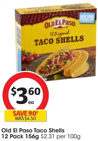 Coles Old El Paso Taco Shells 12 Pack 156g offer