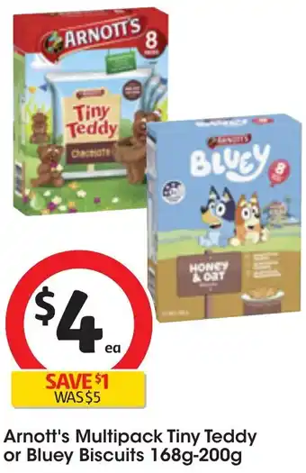 Coles Arnott's Multipack Tiny Teddy or Bluey Biscuits 168g-200g offer