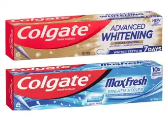 Coles Colgate Advanced Tartar & Whitening or Max Fresh Toothpaste 200g offer