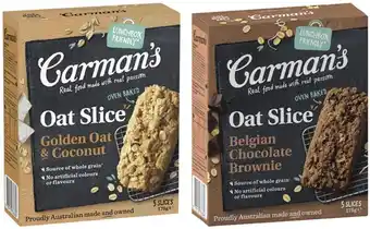 Coles Carman's Aussie Oat Bars 150g-180g or Slices 175g offer